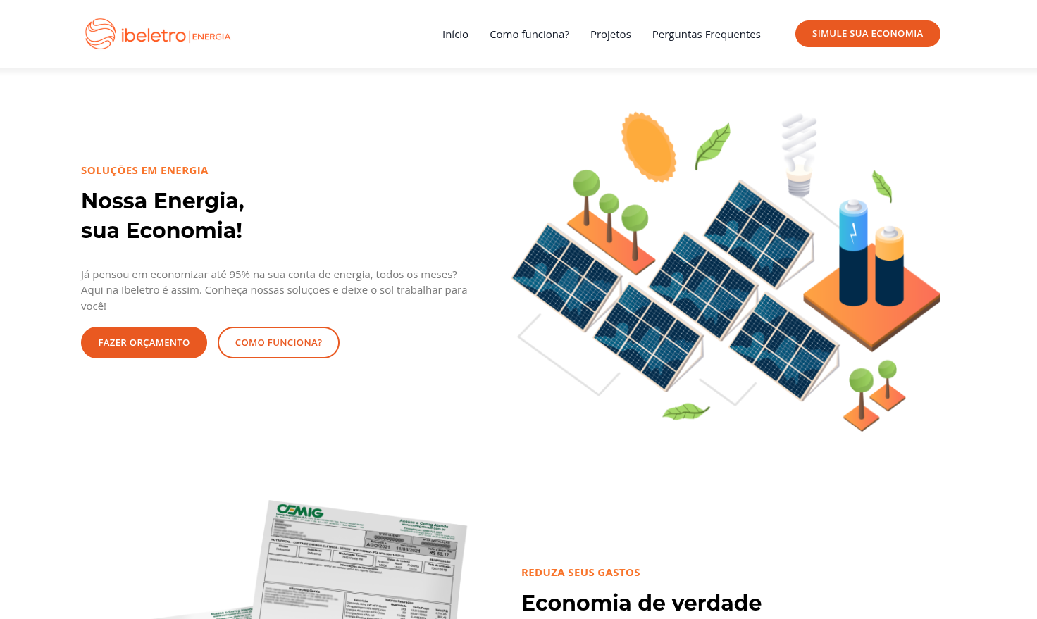 Home do site de energia solar da Ibeletro